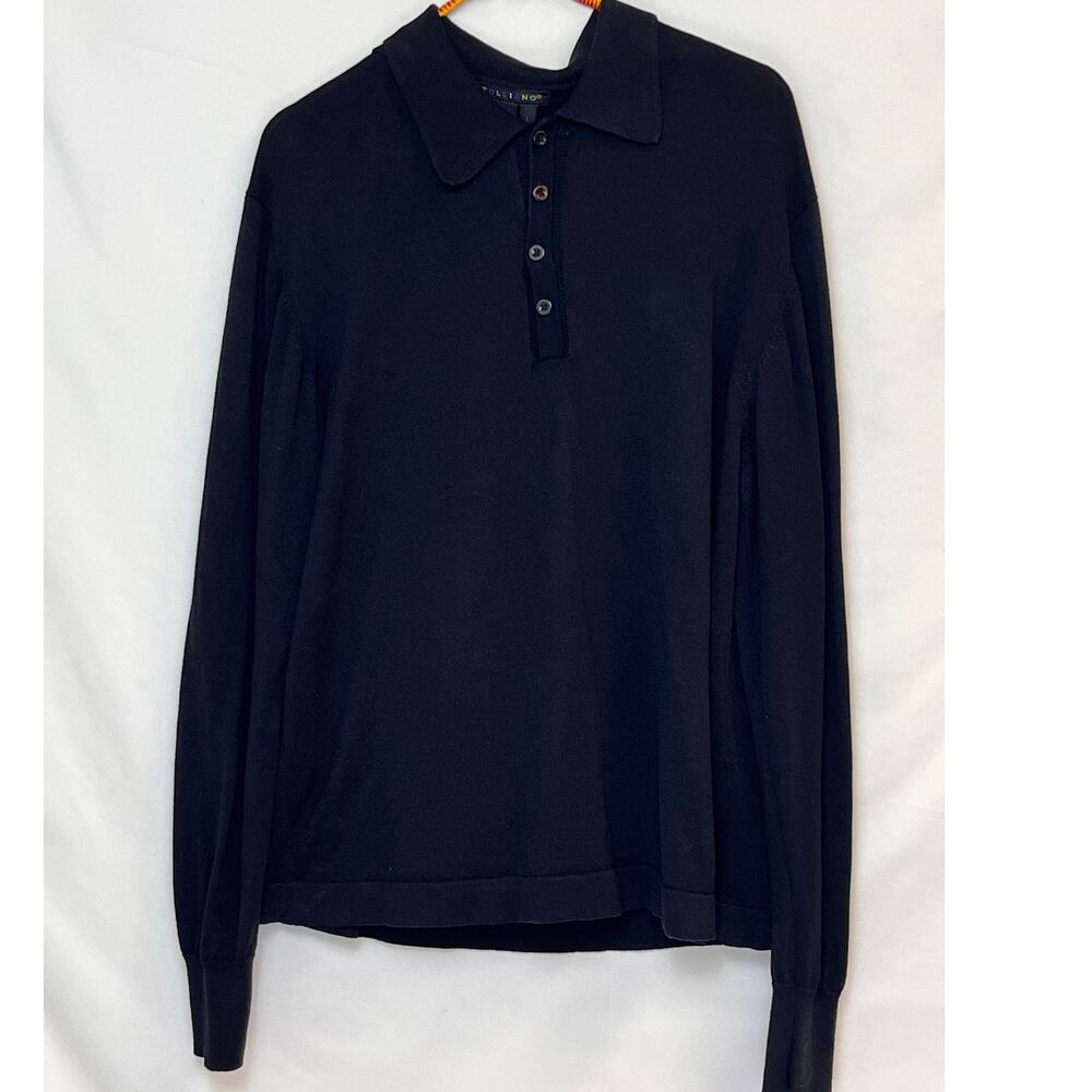 Tulliano Men's Large Black Silk Blend Long Sleeve Polo Pullover Sweater Shirt